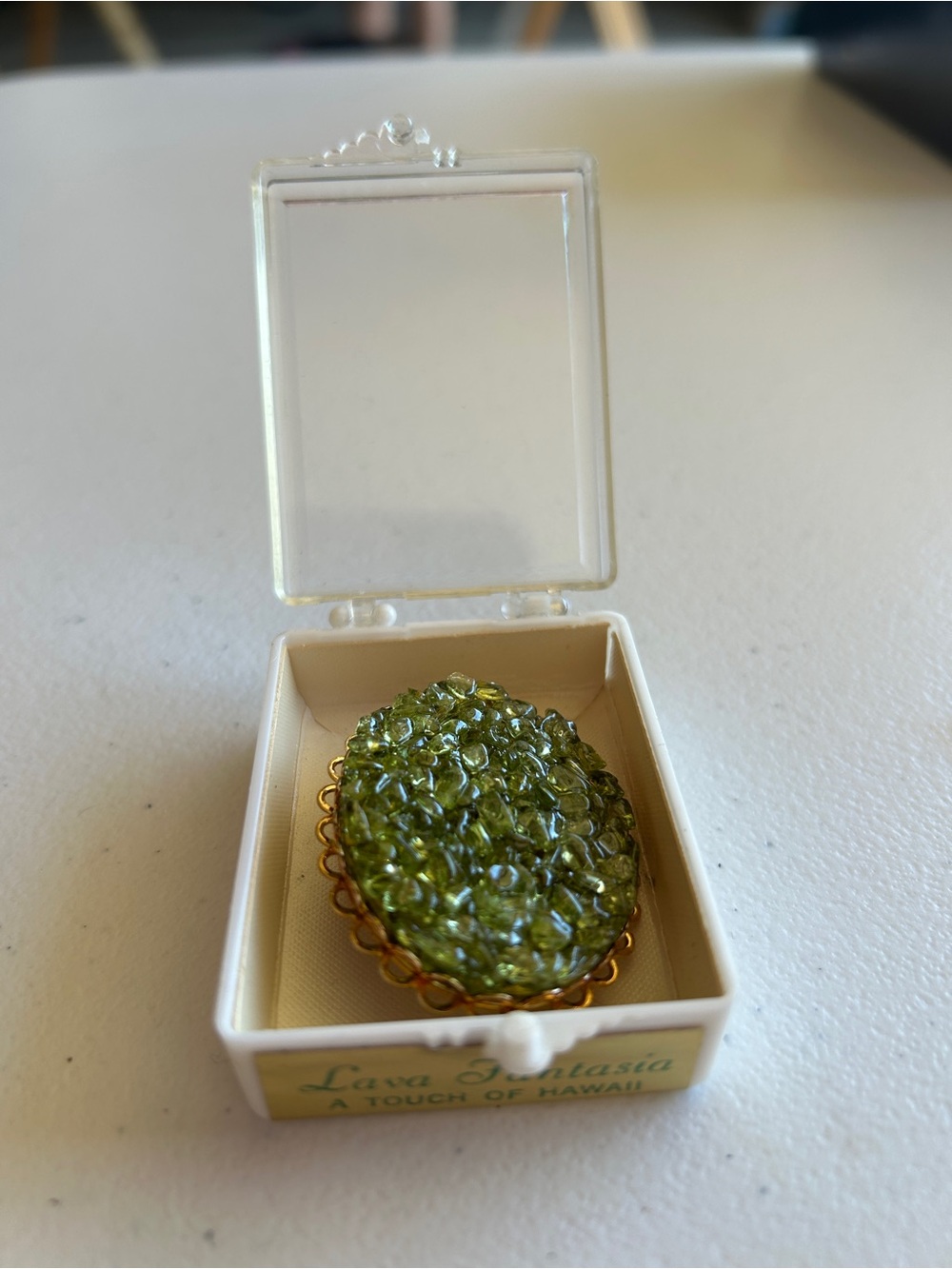 Lava Fantasia Green Crystal Oval Brooch